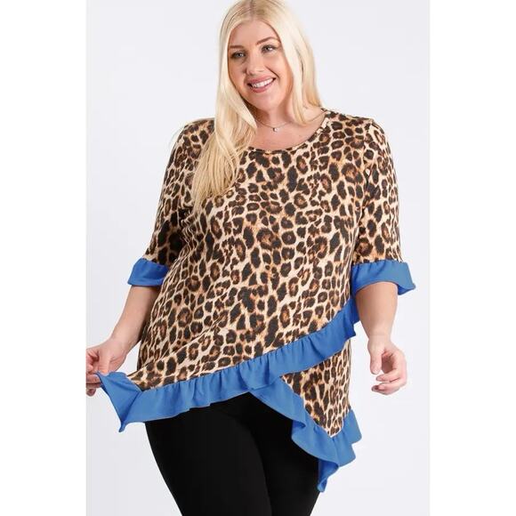 Story Teller Leopard And Ruffle Tunic Plus 3X - Picture 1 of 3